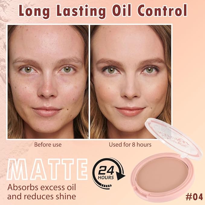 Oil Control Face Pressed Powder, Matte powder setting powder, long-lasting and waterproof loose powder, Flawless Lightweight Face Cosmetics, Cruelty-free, (04, 1 Pcs)-BrightBean Baby