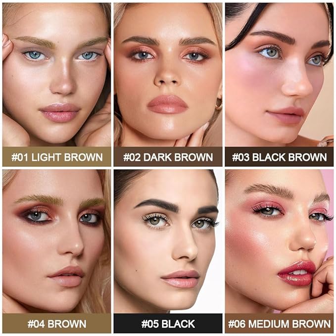 evpct 1Pcs Black Brown Magic Microblading Eyebrow Contouring Pen Brow Pencil, with 4 Brush Micro-Fork-Tips Precise Applicator, Dual-ended Eyebrow Brush, Hair Like Strokes, Natural Looking Brows