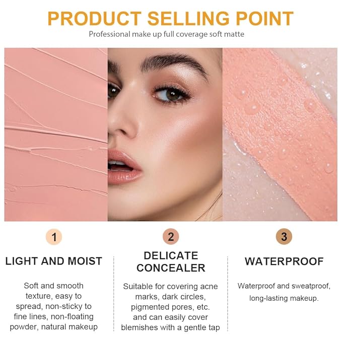 Kaely 2Pcs Pot Concealer Full Coverage Set,under Eye Brightener Concealer for Conceals Dark Circles,Waterproof Foundation Face Makeup Brush Kit,Color Correcting Concealer,05+06-BrightBean Baby