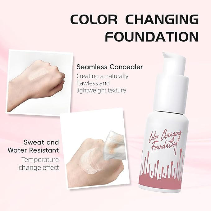 Color Changing Foundation Liquid, Skintone Matching Foundation, Full Coverage, Long Lasting, Lightweight Coverage, Oil Free and Silicon Free, Double Wear, Lightening, Sweat and Water Resistant-BrightBean Baby