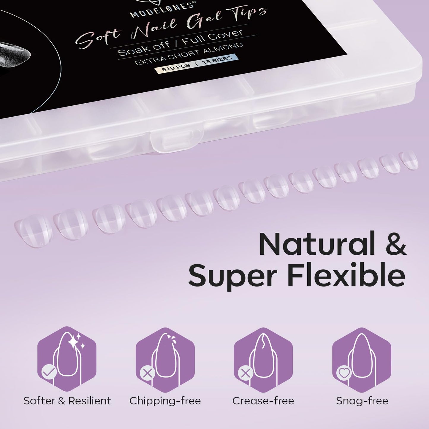 Modelones Extra Short Almond Fake Nail Tips - 510Pcs Gel Tips Pre-shaped Half Matte Full Cover Clear Acrylic Gel Kit False Press on Nails for Extension DIY Salon 15Sizes-BrightBean Baby