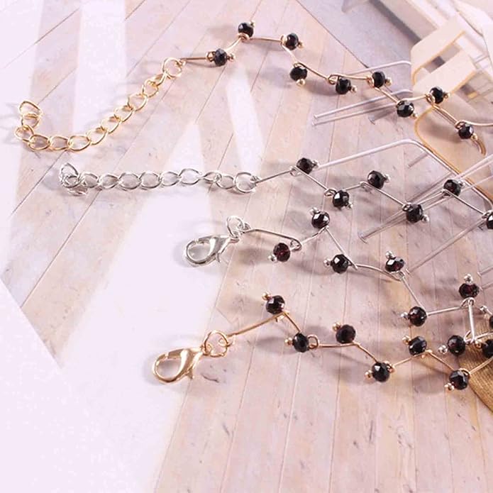 Black Crystal Choker Necklace Short Black Beaded Choker Necklace Silver Chain Necklace Minimalist Necklace Jewelry for Women and Girls-BrightBean Baby