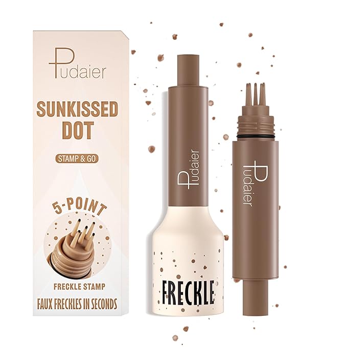 Freckle Stamp Pen, Fake Freckles Stain Marker,5-Dot Faux Liquid Freckle Stamp Cushion for Natural and Lifelike Sunkissed Makeup,Quick Dry Long-Lasting Face Freckle Pencil Tool,04#Caramel-BrightBean Baby