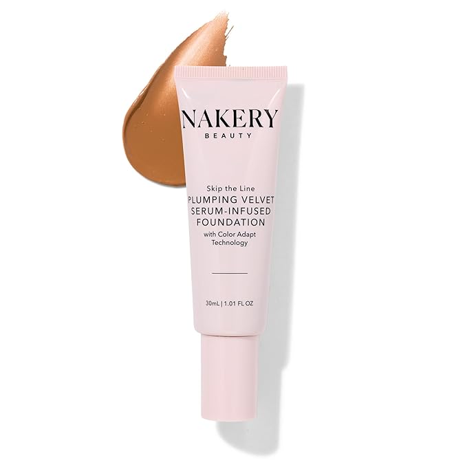 Nakery Full Coverage Plumping Liquid Foundation - Serum Infused Makeup with Niacinamide & Hyaluronic Acid for All Skin Types - Medium-BrightBean Baby