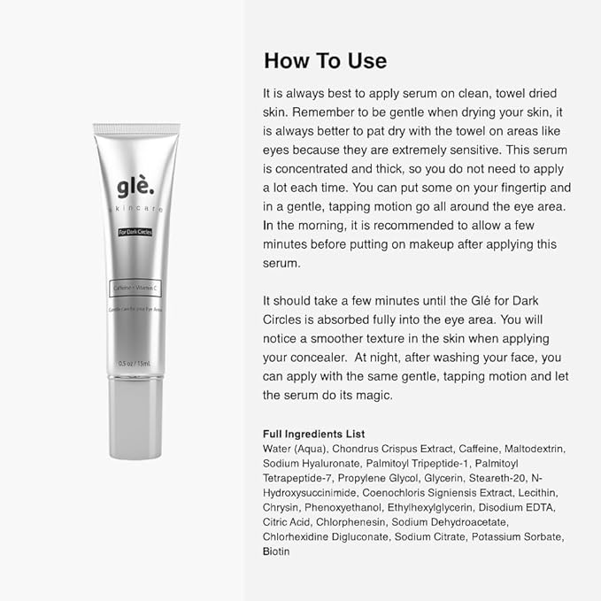 Gle Vitamin C Eye Serum for Dark Circles, Eye Wrinkles and Redness | Dark Circle Under Eye Puffy Eyes Treatment | Caffeine, Vitamin C Hyaluronic Acid | Hydrating & Brightening Scent-Free Travel Size-BrightBean Baby