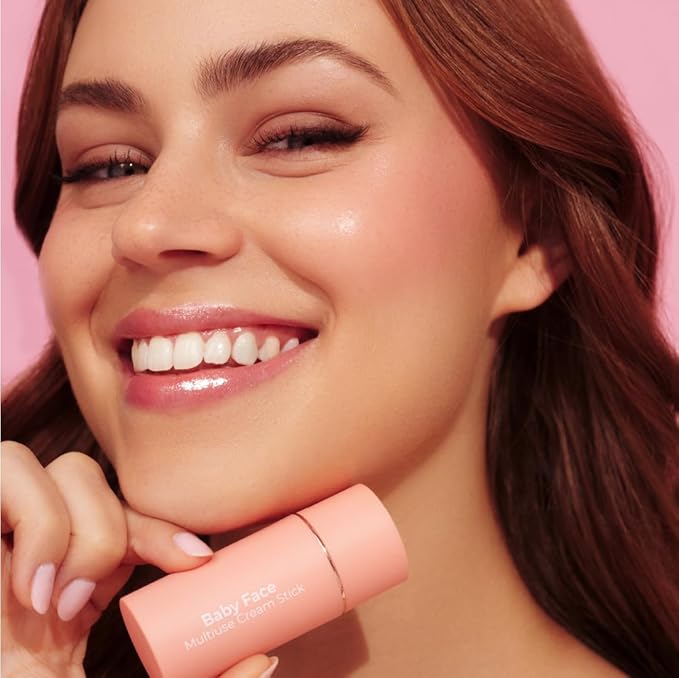 MCoBeauty Baby Face Multi-Use Cream Stick, Kitty Coral Pearl Shade, Silky Smooth, Buildable Blush for Eyes, Lips & Cheeks, Vegan, Cruelty Free Cosmetics-BrightBean Baby