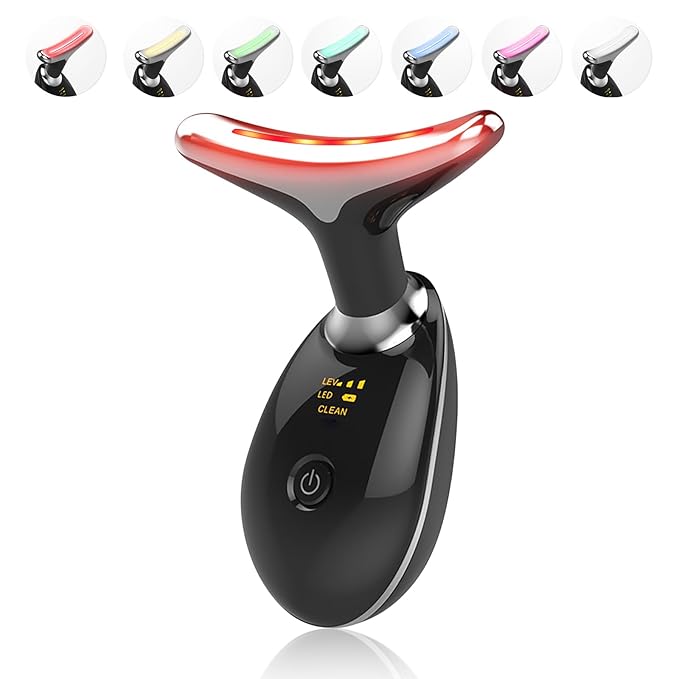 Light Based Multifunctional Facial Massager, 7 Color Portable Face Massager Tool for Skin Care, Glossy Black-BrightBean Baby