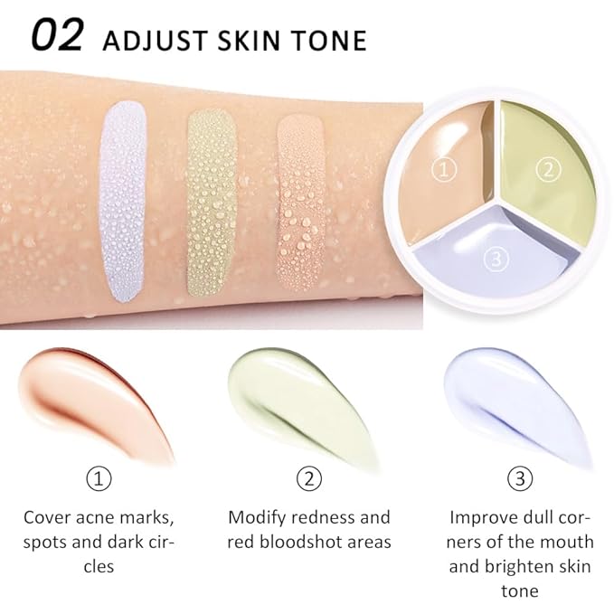 Kaely Tri Color Concealer Pot,Color Correcting Concealer for Dark Circles Spots,3 Color Cream Concealer Full Coverage,Foundation Contour Makeup Palettes,under Eye Brightener corrector de ojeras,02-BrightBean Baby