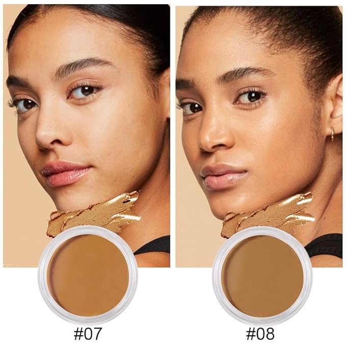 Kaely 2Pcs Cream Pot Concealer Full Coverage Set,Conceal Brighten Dark Circles,under Eye Color Correcting Concealer,Waterproof Foundation Palette with Brush,corrector de ojeras,Vegan Makeup,07+08-BrightBean Baby