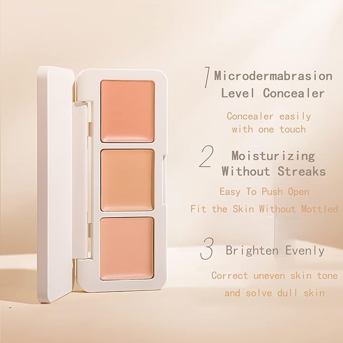IFiona Tricolor Concealer to Cover Spots,Stains,Acne,Freckles and Brighten Skin Color Concealer Palette-BrightBean Baby