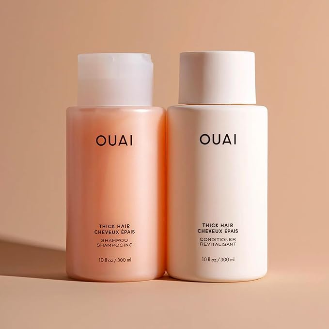 OUAI Thick Shampoo - Moisturizing Shampoo with Keratin, Marshmallow Root, Shea Butter, Avocado Oil for Thick Hair - Strengthens & Hydrates Strands - Paraben, Phthalate & Sulfate Free (10 Fl Oz)-BrightBean Baby