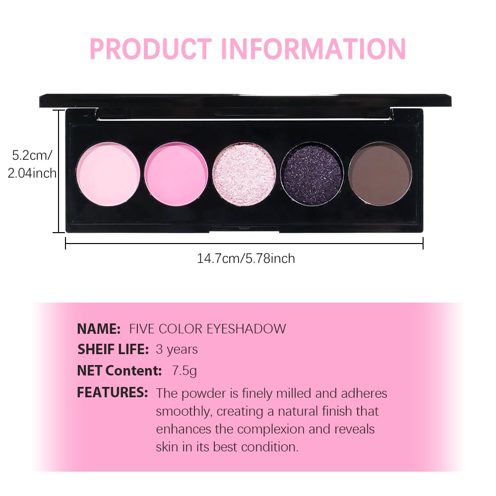 Pink Black Brown 5Colors Eye Shadow Palette Makeup with Mirror,Neutral Vegan Eyeshadow Palette for Older Women Waterproof Long Lasting Naturing-Looking sombras para ojos,Cruelty Free-BrightBean Baby