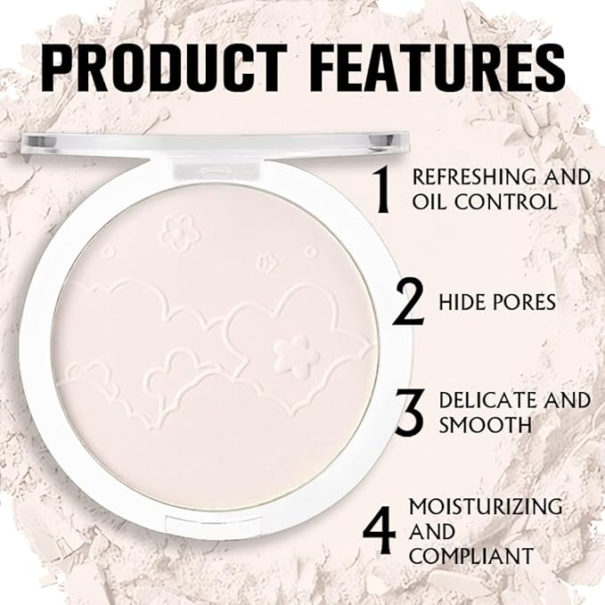 Face Oil Control Pressed Setting Powder-Clarifying Finishing Powder,Waterproof Long Lasting Setting Powder Makeup,Blurs Fine Lines&Imperfections,Translucent Powder Setting Powder with Powder Puff-BrightBean Baby