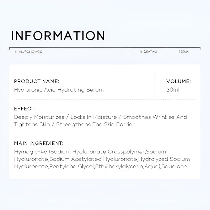Hyaluronic Acid Serum for Face, Hydrating Face Serum for Dry Skin W/Hymagic-4D, Squalane, Vitamin C & E for Plumping, Hydrating & Anti-Aging Serum, Skin Care, 1.06fl.oz, Pack of 2-BrightBean Baby