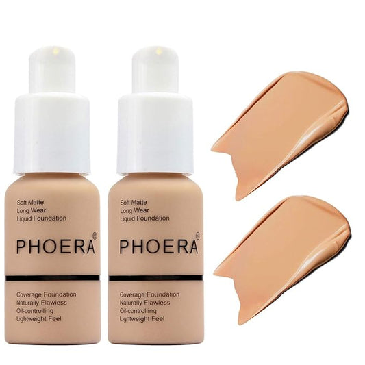 BestLand 2Pack PHOERA Foundation Full Coverage Liquid Foundation Cream - Long-lasting Lightweight Concealer - Oil-Free Formula - Natural Shade - Suitable for All Skin Types (2 Pack Buff Beige #104)-BrightBean Baby