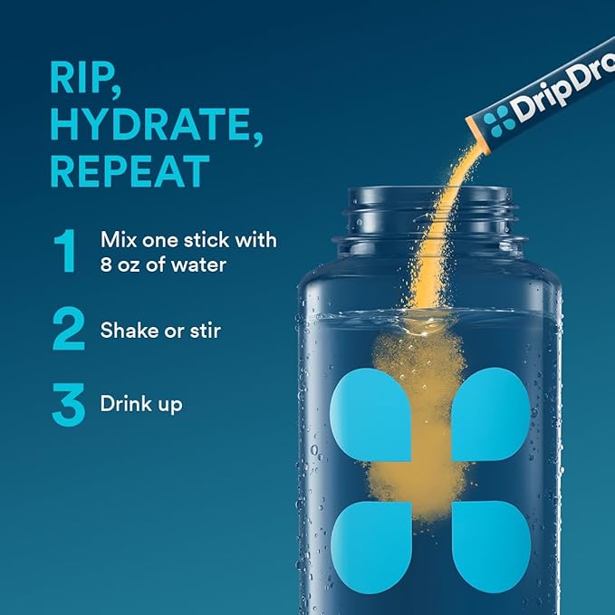 DripDrop Hydration Packets - Tropical Variety Pack - Single Serve Electrolytes Powder Drink Mix - Mango, Açaí, Passion Fruit, Piña Colada - Non-GMO, Gluten Free, Vegan - 32 Sticks