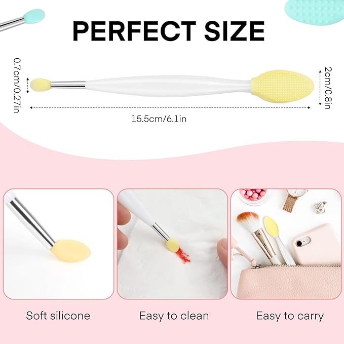 Unaone Lip Scrub Brush - 3 PCS Dual-ended Lip Scrubber Exfoliator and Silicone Lip Brush, 3-in-1 Silicone Lip Scrub Tool Lip Mask Applicator, Gentle Exfoliator & Applicator for Soft-BrightBean Baby