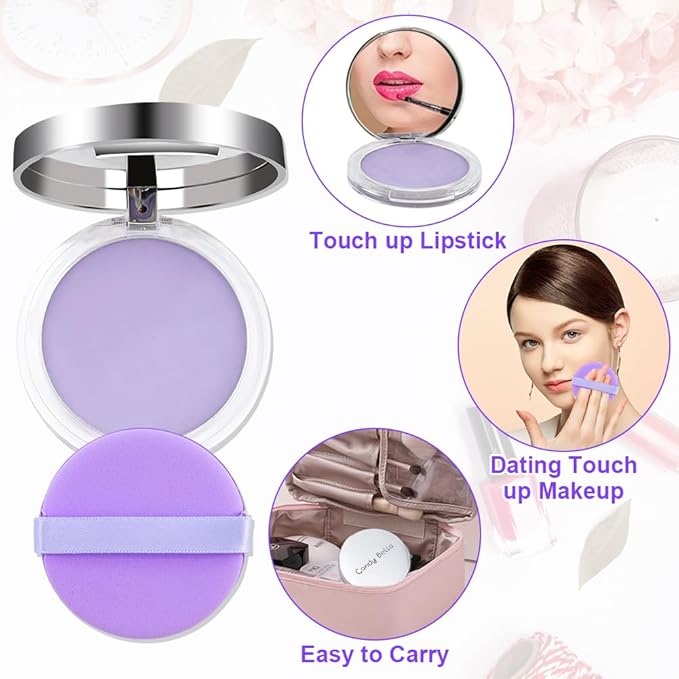 2PCS Oil Control Face Pressed Powder,zxbaers Chillab Lavender Matte Powder,Matte Smooth Setting Powder Makeup, Waterproof Long Lasting Finishing Powder, Flawless Lightweight Face Cosmetics-BrightBean Baby