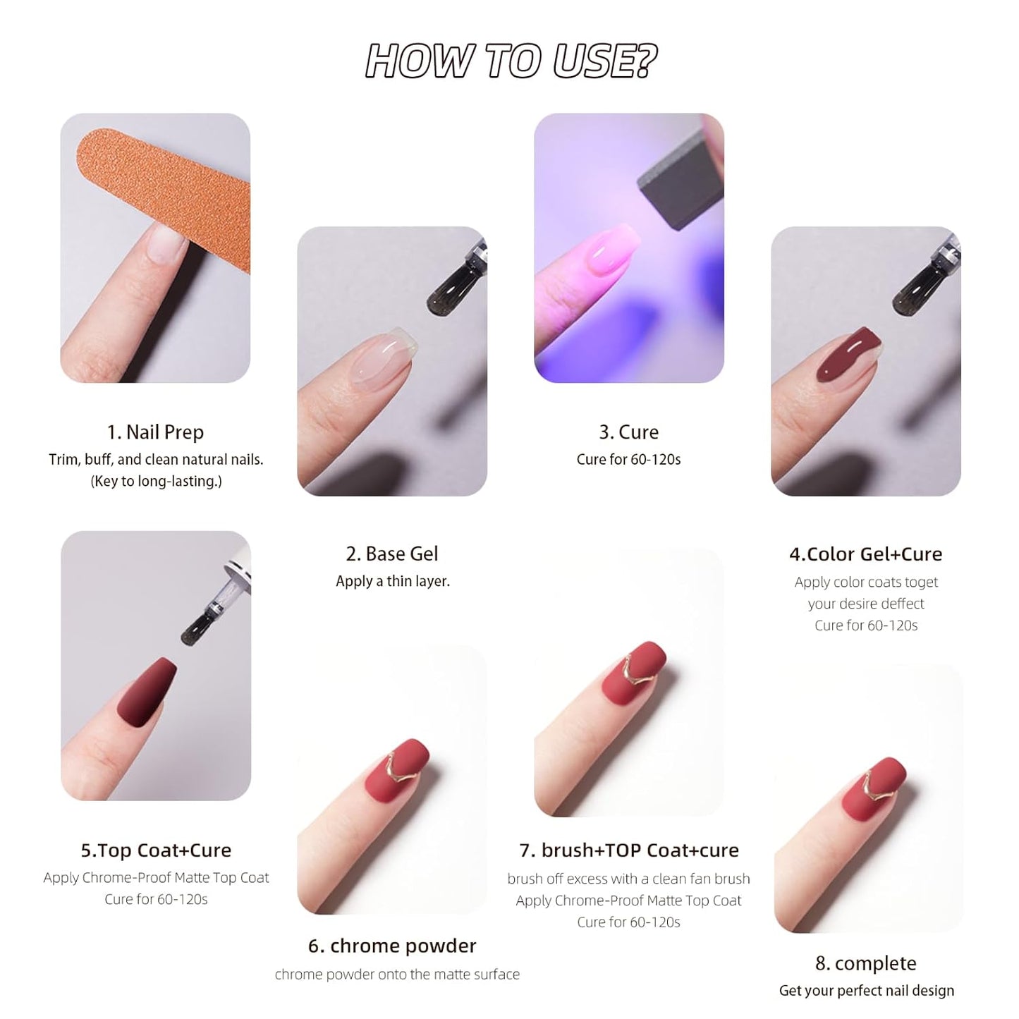 PERFECT COLOR Chrome-Proof Matte Top Coat, UV/LED Cured Gel Nail Polish, Anti-Stick Long-Lasting Formula, 0.5 Fl Oz-BrightBean Baby