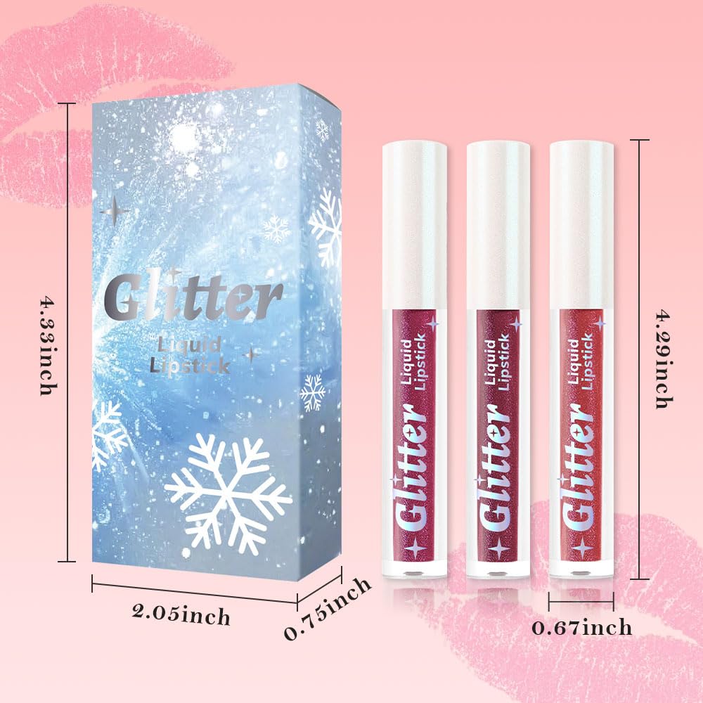 3Pcs Metallic Lipstick for Women,Lightweight Glitter Sparkling Liquid Lipsticks,Shimmer Lip Gloss Stain Long Lasting Waterproof Smudge Proof Non-Drying 24 Hour Full Coverage Lip Makeup,Vegan-BrightBean Baby