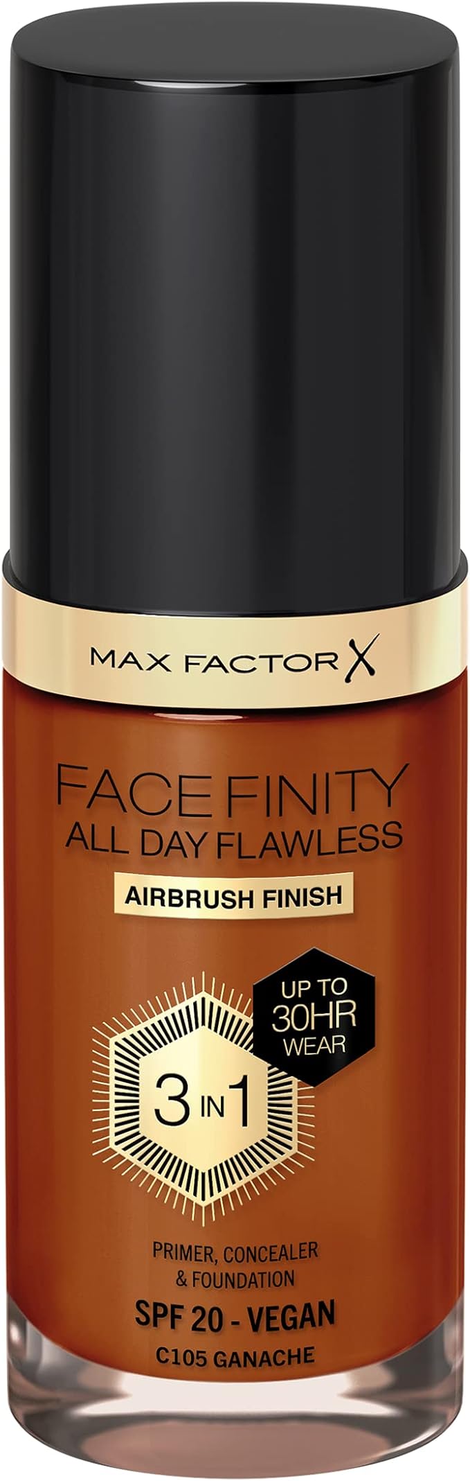 Max Factor Facefinity 3-in-1 All Day Flawless Foundation, SPF 20, Ganache, 30ml-BrightBean Baby