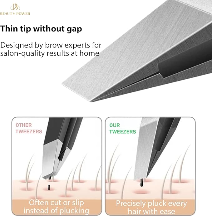 Professional Tweezers - Slant, Durable Lightweight German Stainless Steel, Ultra Precision Tweezers for Eyebrows, Facial Hair, Chin, and Ingrown Hair Removal - Gift (Matte Gold)