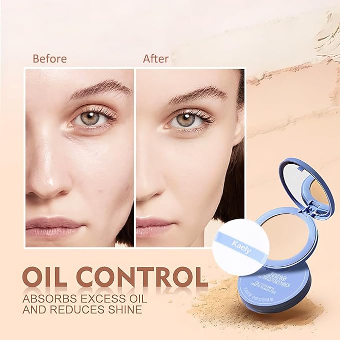 evpct Kaely Oil Control Pressed Face Powder, Get Smooth Flawless Fine Lines and Lightweight Finishing Foundation, Control Shine Long Lasting Waterproof Face Setting Powder Cosmetic, 09 Porcelain-BrightBean Baby