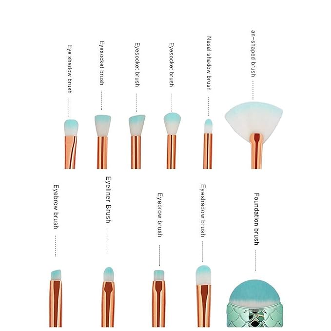 Funfunman Makeup Brushes 11PCS Make Up Foundation Eyebrow Eyeliner Blush Cosmetic Concealer Brushes(Mermaid Colorful)-BrightBean Baby