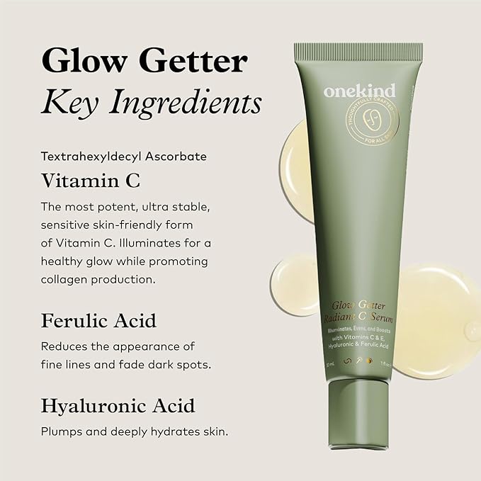Onekind Radiant C Face Serum, Anti-Aging Facial Treatment with Hyaluronic Acid, Tetrahexyldecyl Ascorbate, Ferulic & Vitamin E, Serum for Dark Spots, Even Skin Tone, Fine Lines & Wrinkles-BrightBean Baby
