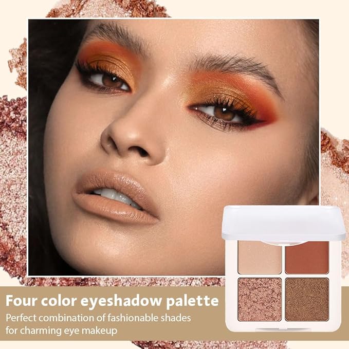 4 Colors Matte Shimmer Eyeshadow Makeup Palette,Rose Gold Champagne Nude Highly Pigmented Natural Neutral Eye Shadow Palette,Long Lasting Waterproof Naturing-Looking Women Girls Eye Shadow,Blendable