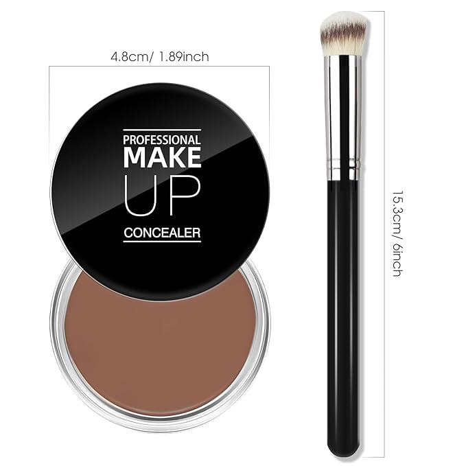 Cream Concealer Full Coverage Makeup, Matte Color Correcting Concealer with Brush, Waterproof, Conceals Blemish, Pores and Spots, Under Eye Makeup Concealer for Dark Circles (#07 DEEP)-BrightBean Baby