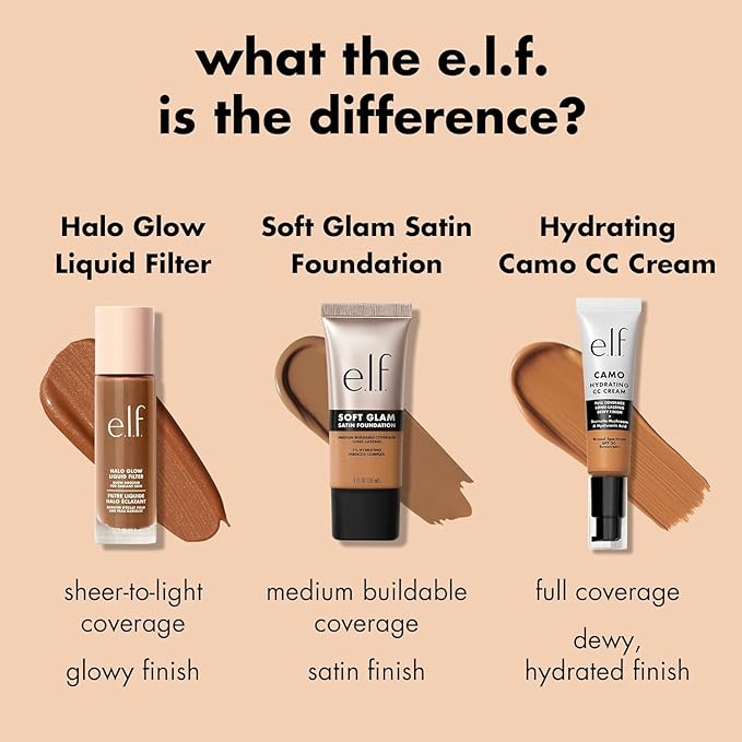 e.l.f. Soft Glam Foundation, Medium Coverage, Long-Lasting & Buildable Foundation For A Smooth, Satin Finish, Vegan & Cruelty-Free, 55 Deep Warm-BrightBean Baby