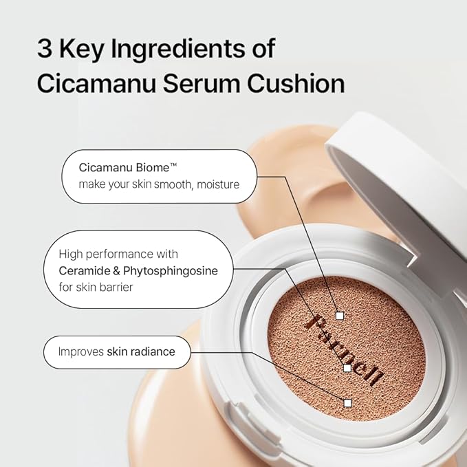 Parnell Cicamanu Serum Cushion 59N Ebony 0.52 fl oz | Hydrating Serum Foundation for Soothing, Pore Blurring & Radiant Glass Skin | Lightweight Korean Cushion for Sensitive Skin | K-Beauty-BrightBean Baby