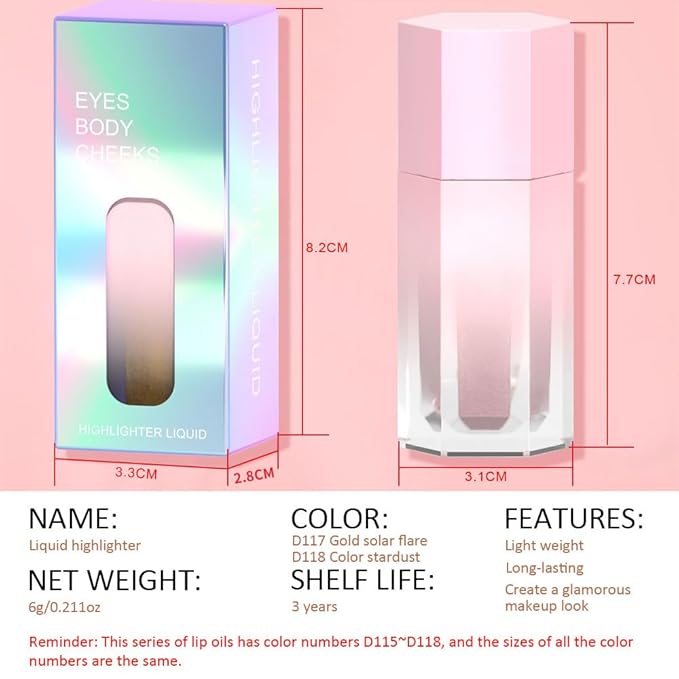 evpct Light Liquid Face Highlighter Makeup Waterproof Long Lasting Mermaid Pink Rose Gold Glimmer Glow Sparkly Glitter Body Shimmer Oil Liquid Luminizer Stick Highlight Illuminator for Face Body Cheek-BrightBean Baby