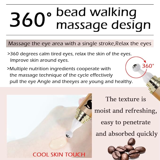 Caffeine Eye Serum Anti Aging, Retinol Eye Serum with 360° Massage Ball for Dark Circles and Puffiness, Deeply Moisturizing, Firms and Lifts Eye Skin, Enhance Skin Elasticity, Smooth Fine Lines-BrightBean Baby