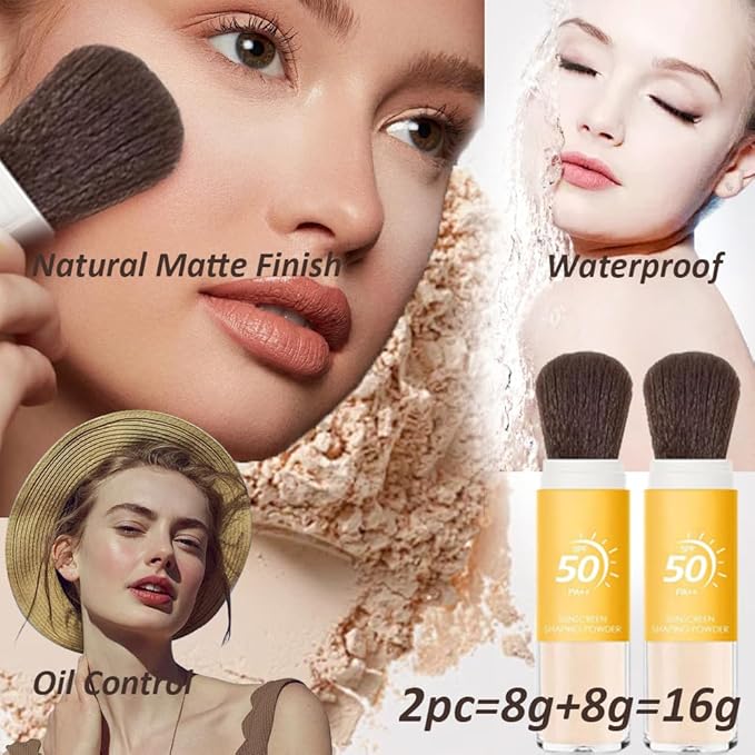 Sunscreen Setting Powder SPF 50 Loose Powder with Brush Natural Mineral Makeup Setting Powder Translucent 0.28 oz for All Skin-2PC-BrightBean Baby