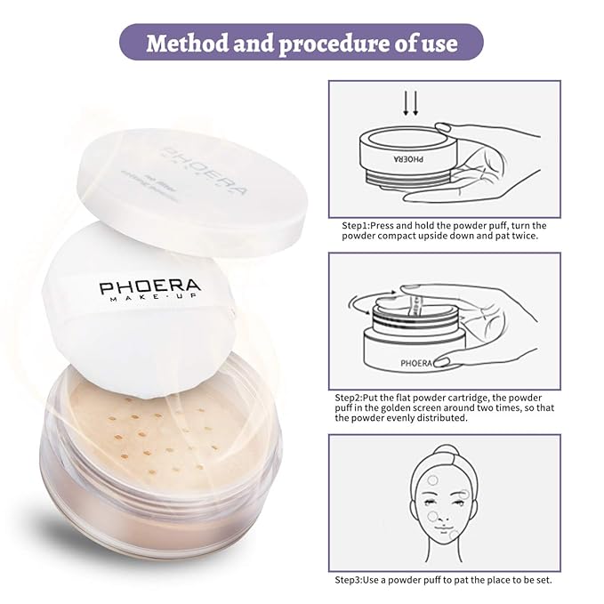 PHOERA Setting Powder Controls Oil,Setting Powder Makeup Light,Loose Powder Makeup Coverage,Loose Setting Powder Mini,0.17oz (01#Translucent)-BrightBean Baby