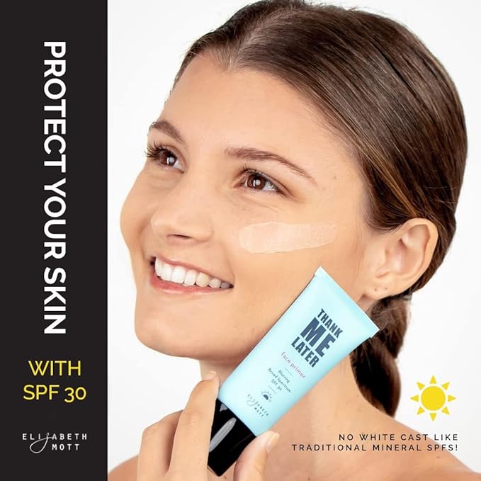 Elizabeth Mott Thank Me Later Blurring Face Primer SPF 30 – Lightweight, Hydrating Makeup Primer - Smooths Fine Lines & Wrinkles for a Soft-Focus Finish – Mineral-Based, Cruelty-Free Formula – 30g-BrightBean Baby