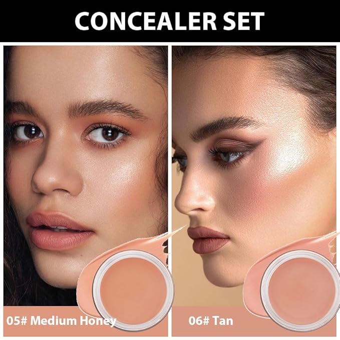 Kaely 2Pcs Pot Concealer Full Coverage Set,under Eye Brightener Concealer for Conceals Dark Circles,Waterproof Foundation Face Makeup Brush Kit,Color Correcting Concealer,05+06-BrightBean Baby