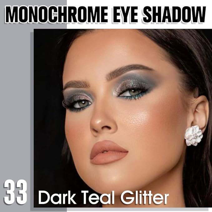 Dark Teal Green Single Shimmer Eyeshadow Makeup, Neutral Powde Eye Shadow for Women, Teal Green Glitter Singles Eyeshadow Palette Pigmented Waterproof, sombras para ojos, Girls Eyeshadows Gift-BrightBean Baby