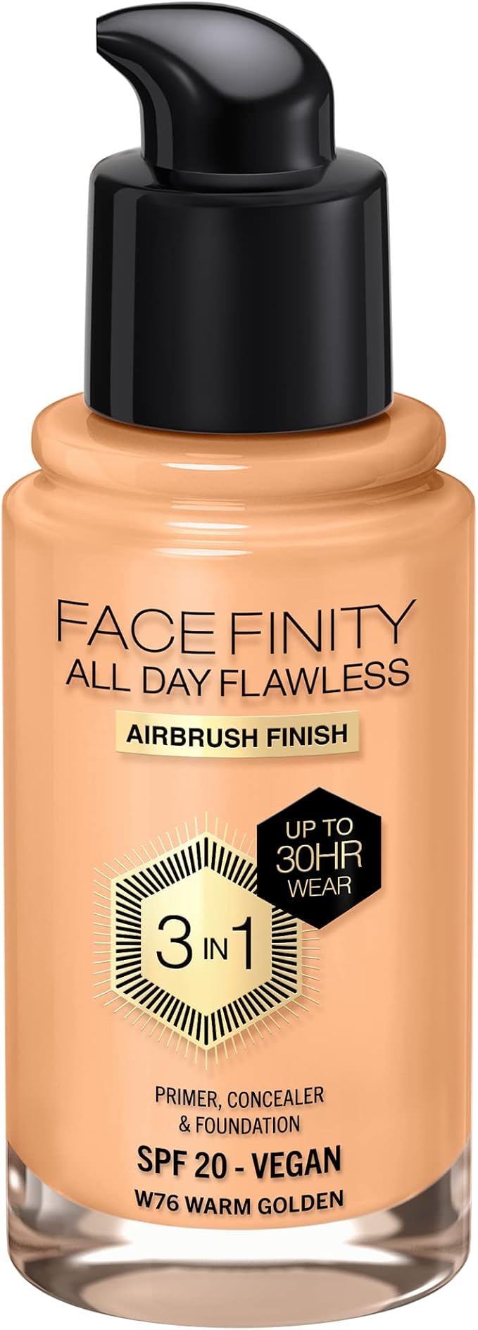 Max Factor Facefinity 3-in-1 All Day Flawless Liquid Foundation, SPF 20-76 Warm Golden, 30 ml-BrightBean Baby