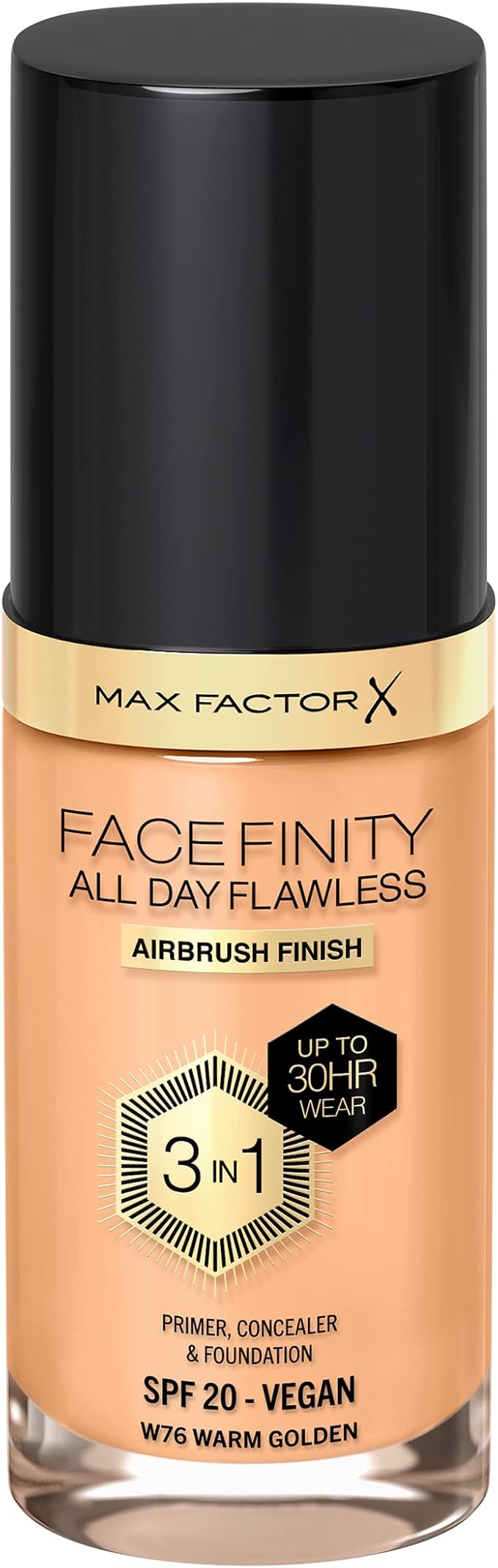 Max Factor Facefinity 3-in-1 All Day Flawless Liquid Foundation, SPF 20-76 Warm Golden, 30 ml-BrightBean Baby