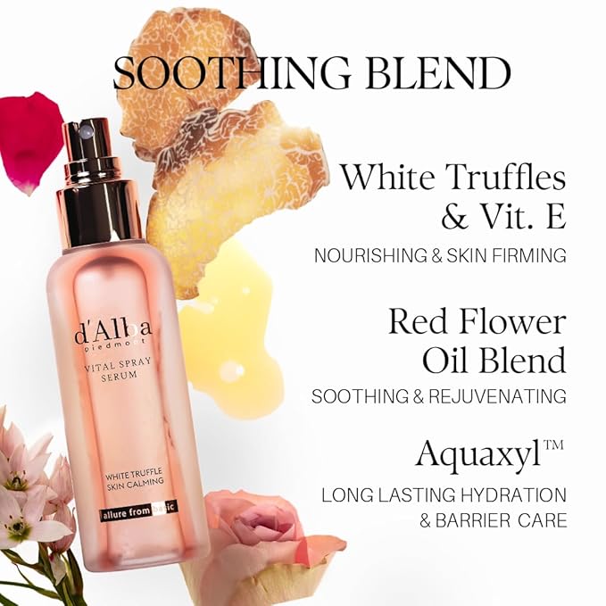 d'alba Piedmont Italian White Truffle Vital Spray Serum, Vegan Skin Care, Calming and Hydrating Facial Mist for Red and Sensitive Skin, Glow Serum, Surfactant Free, All in One, Korean Skin Care-BrightBean Baby