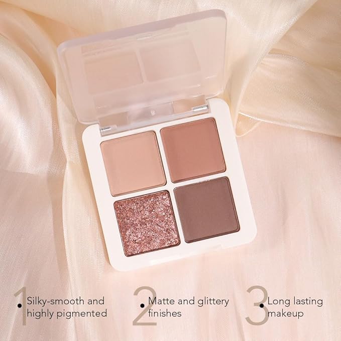 4 Colors Matte Shimmer Eyeshadow Makeup Palette,Nude Light Dark Brown Rose Gold Highly Pigmented Natural Neutral Eye Shadow Palette,Long Lasting Waterproof Naturing-Looking Women Girls Eye Shadow-BrightBean Baby