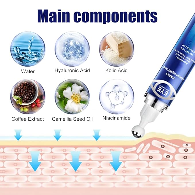 Caffeine Eye Cream with 360° Eye roller for Puffy Eyes -Under Eye Cream for Dark Circles and Puffiness - 5% Caffeine Eye Serum Reduce Wrinkles, Fine Lines and Under Eye Bags-BrightBean Baby