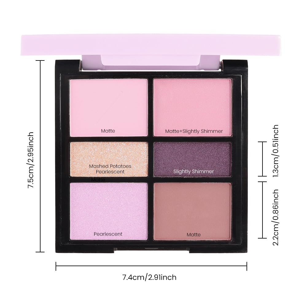 6-Color Pink Champange Purple Matte & Shimmer Eyeshadow Palette with Mirror – Highly Pigmented, Long-Lasting Eye Makeup for Artists & Creative Looks (03#)-BrightBean Baby