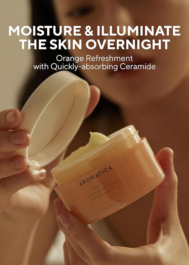 AROMATICA Glow Vita Goodnight Cream Orange & Neroli 3.1fl oz/90g - Night Cream Moisturizer For Face & Neck | Anti Aging Wrinkle Cream with Vitamin C, 5% Niacinamide-BrightBean Baby
