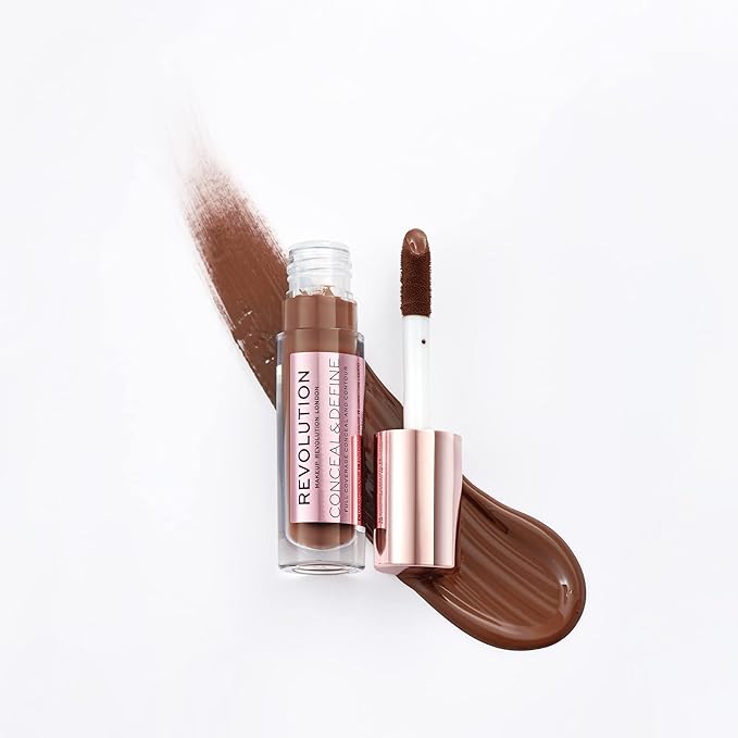 Makeup Revolution Conceal and Define Concealer, Full Coverage & Matte Finish, C17.5 for Dark/Deep Skin Tones, Vegan & Cruelty-Free, 0.7 Fl Oz-BrightBean Baby