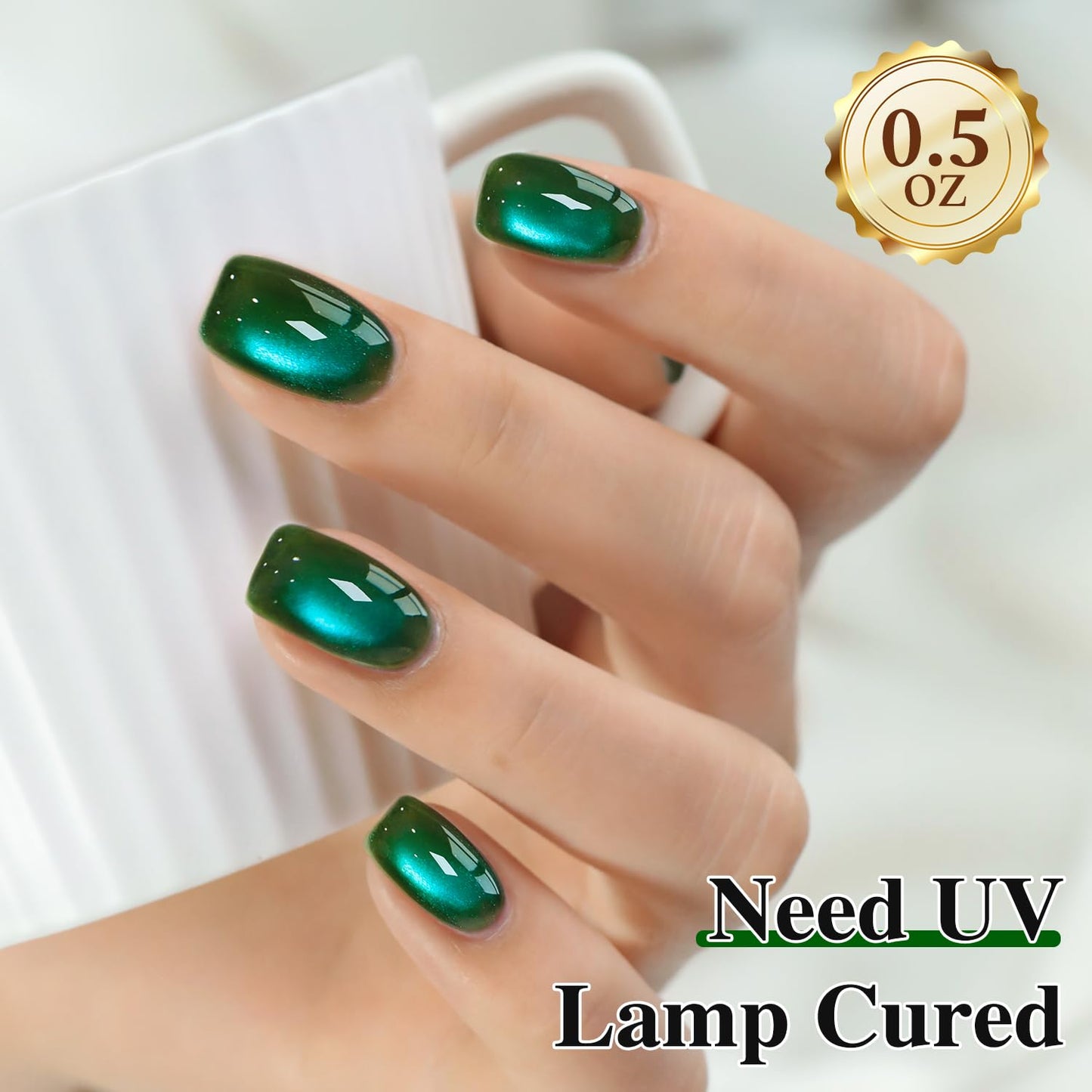 Double Rhythm Jelly Glass Cat Eye Gel Polish with Magnet 15ML Holographic Glitter Shimmer Translucent Sheer Color Magnetic Nail Polish Salon DIY at Home (Dark Green-MC1263)-BrightBean Baby