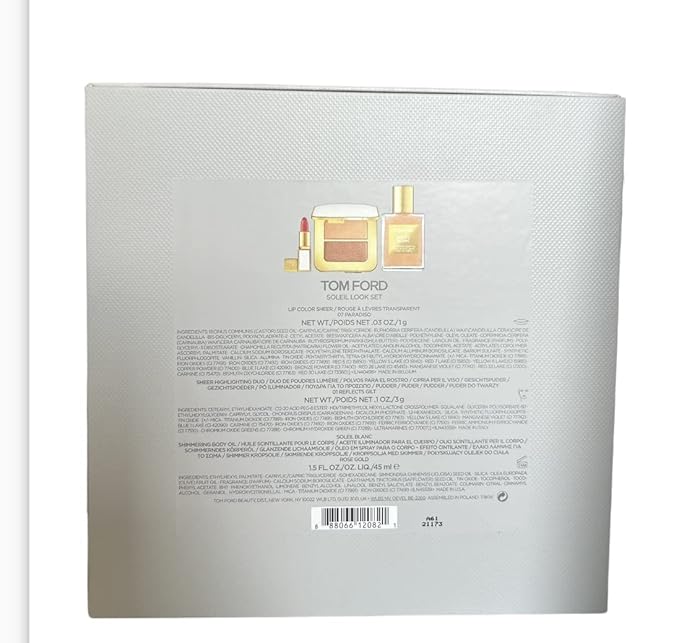 Tom Ford Soleil Look Set 3pc Soleil Shimmering Body Oil Rose Gold Highlighting Duo Reflects Gilt Paradiso Lip Color Sheer-BrightBean Baby